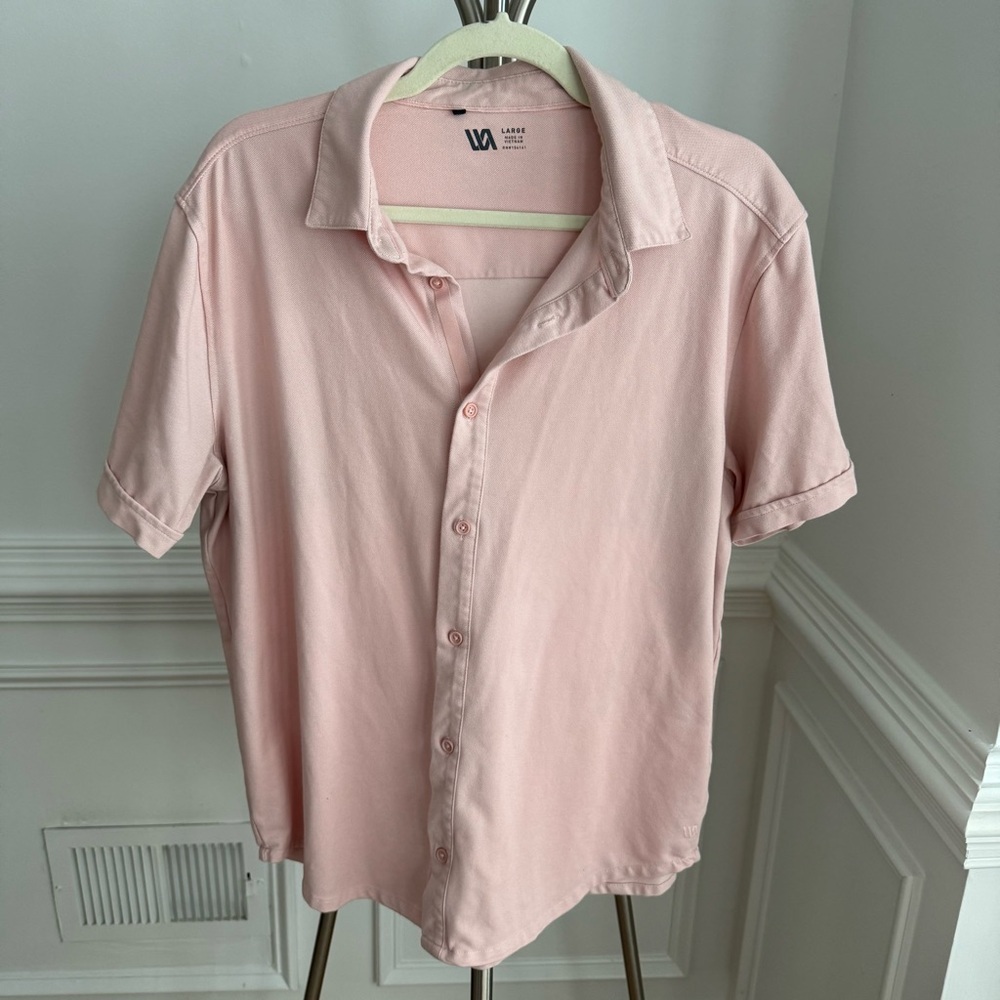 VRST Light Pink Short Sleeve Men's Soft Cotton Button Down Shirt Size Large